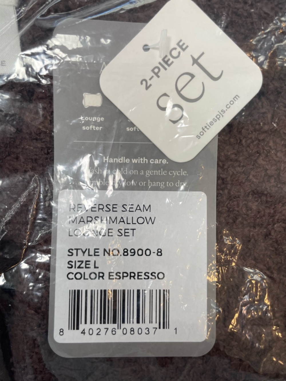 Softies Reverse Seam Marshmallow Lounge Set Espresso 2-PIECE Wmn’s Sz Large NWT - Picture 5 of 6